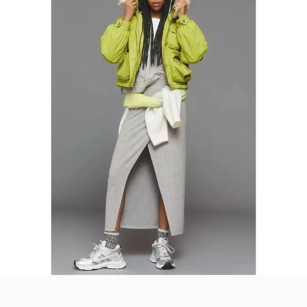 NWT Anthropologie Cropped Hooded Puffer Coat Lime Green Lined Coat Ski Winter